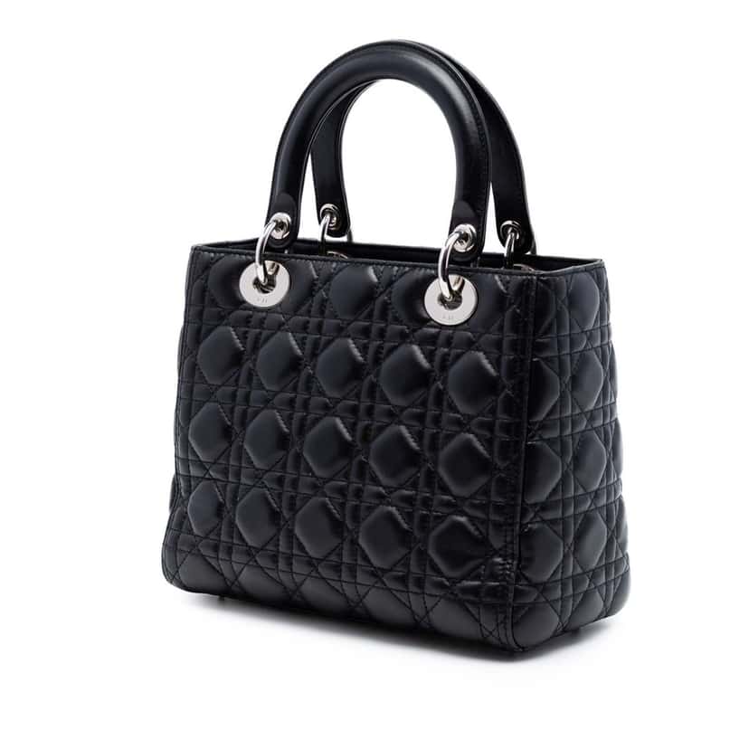 Dior Medium Lambskin Cannage Lady Dior Black Leather Very good condition - Back View