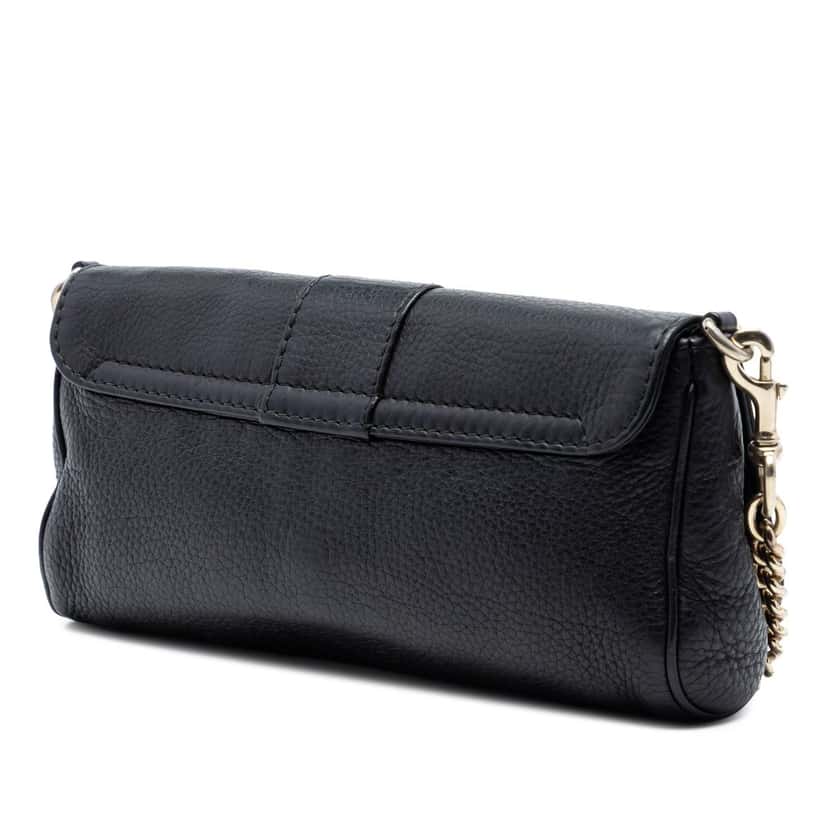 Gucci Pebbled Leather Greenwich Clutch with Chain Black Leather Very good condition - Back View