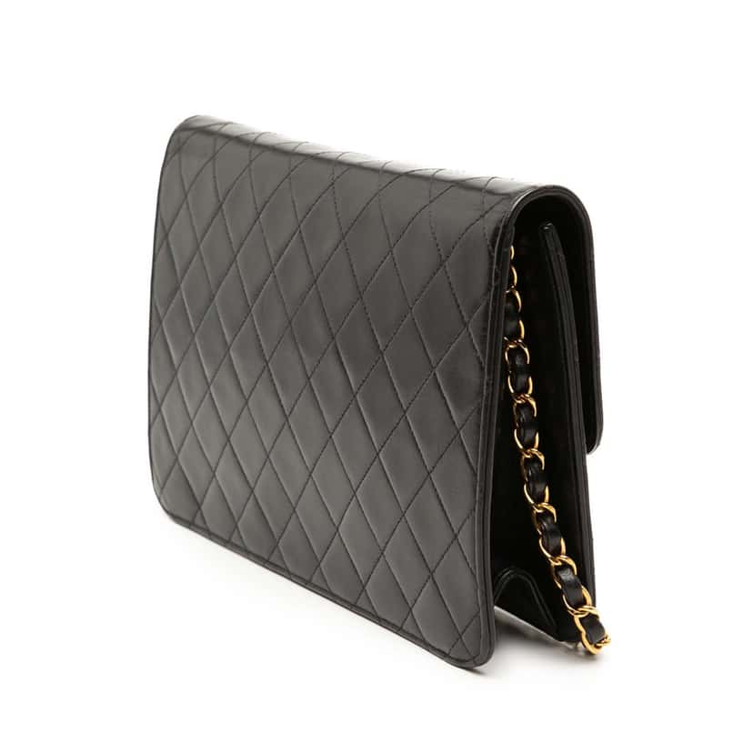 Chanel Medium CC Quilted Lambskin Single Flap Black Leather Very good condition - Back View