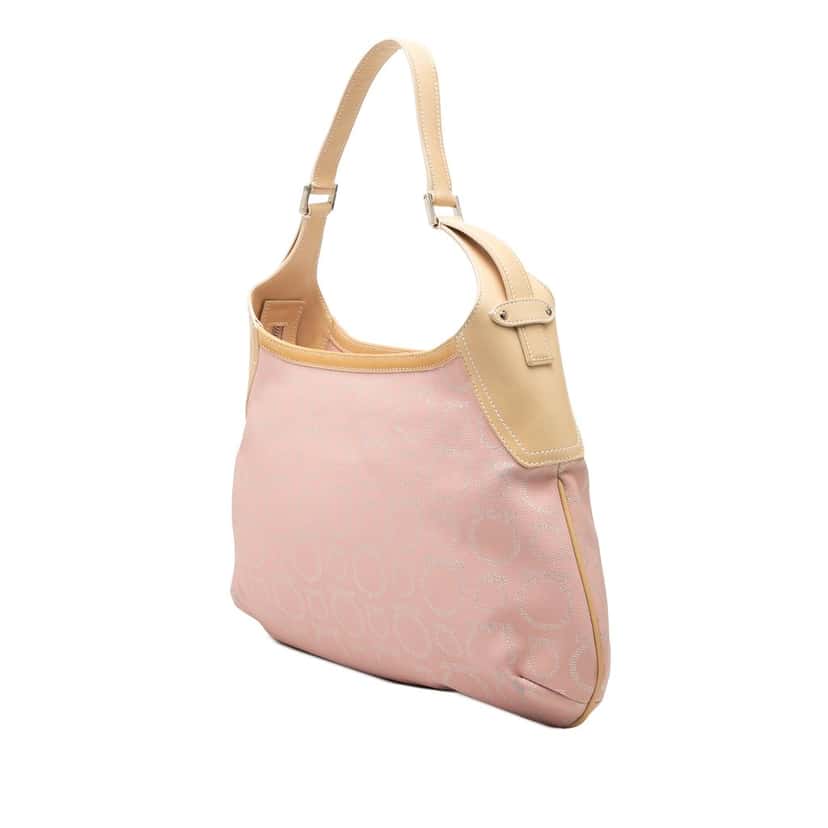 Salvatore Ferragamo Gancini Coated Canvas Hobo Pink Very good condition - Back View