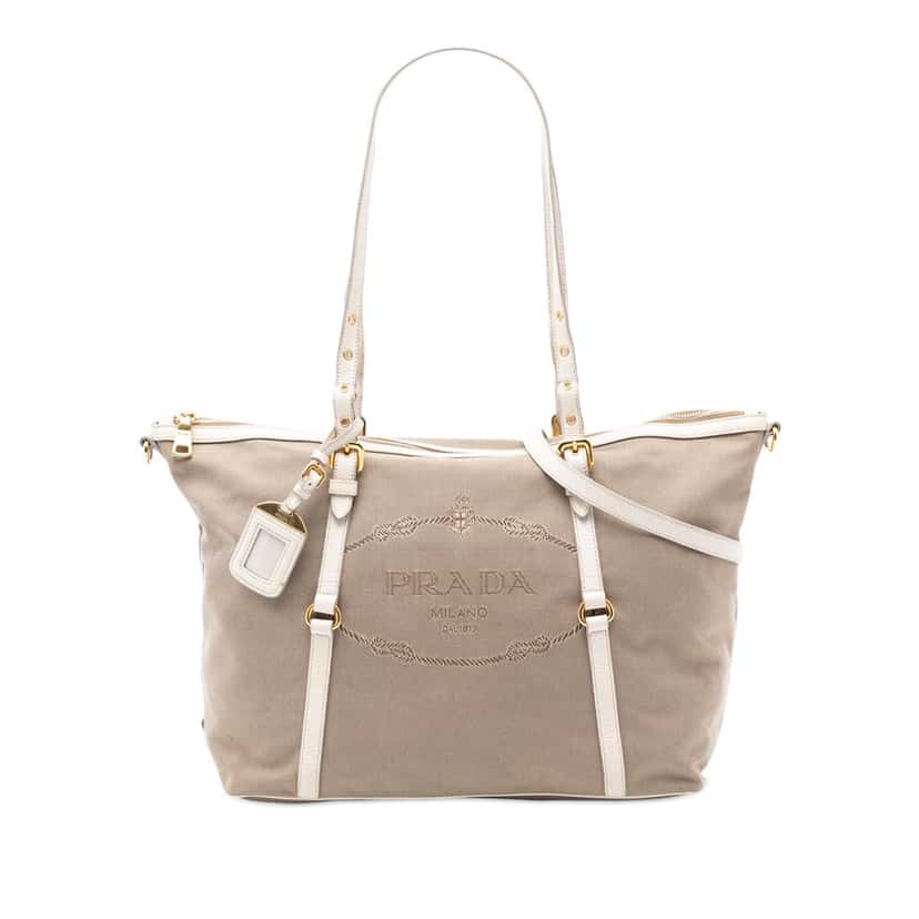 Prada Canvas Canapa Logo Satchel Beige Very good condition - Front View