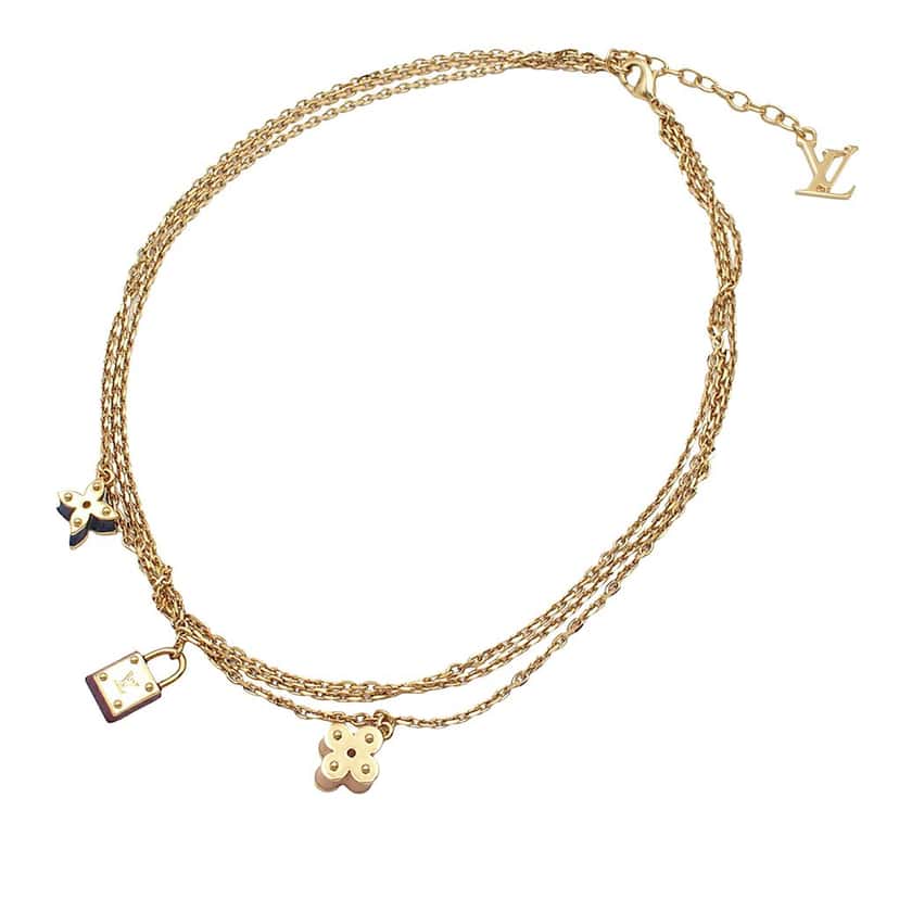 Louis Vuitton Gold Plated Sweet Charms Tiered Necklace Gold Metal Very good condition - Front View