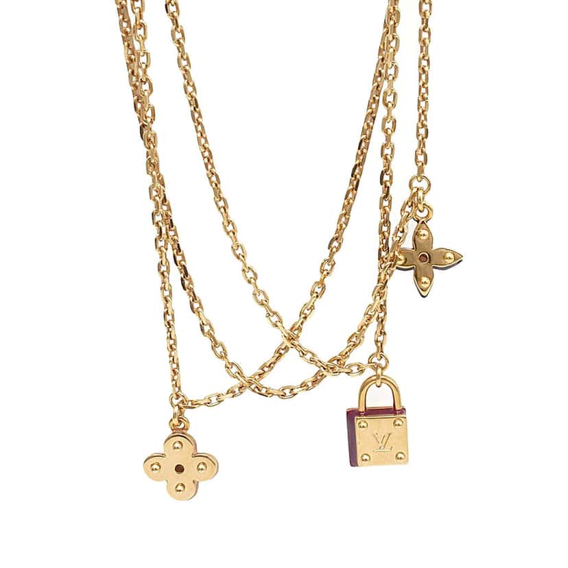 Louis Vuitton Gold Plated Sweet Charms Tiered Necklace Gold Metal Very good condition - Back View