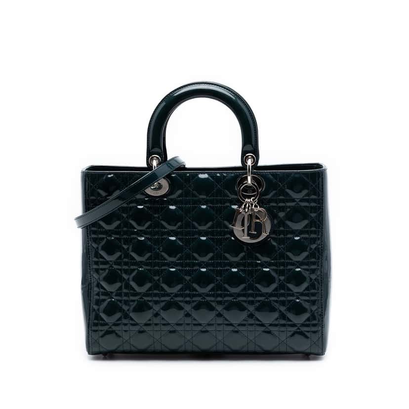 Dior Large Patent Cannage Lady Dior Blue Leather Very good condition - Front View