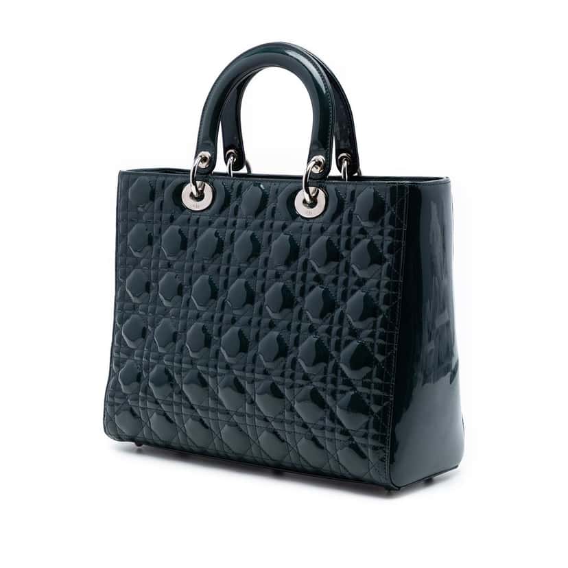 Dior Large Patent Cannage Lady Dior Blue Leather Very good condition - Back View