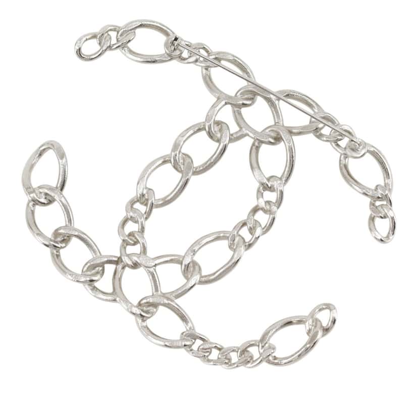 Chanel CC Brass Openwork Chain Brooch Silver Metal Very good condition - Back View