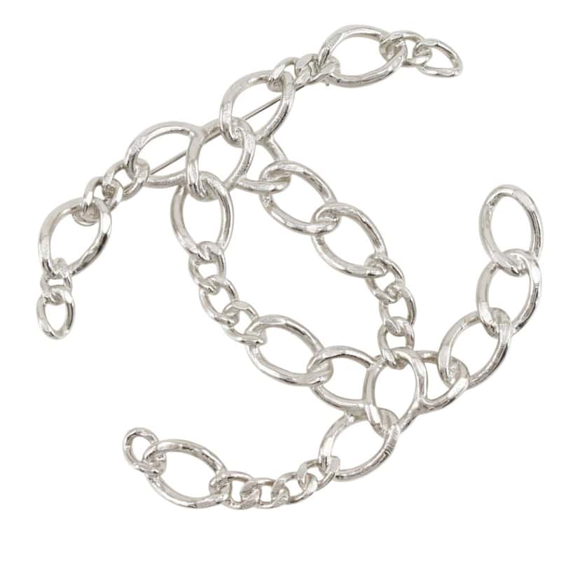 Chanel CC Brass Openwork Chain Brooch Silver Metal Very good condition - Inside View