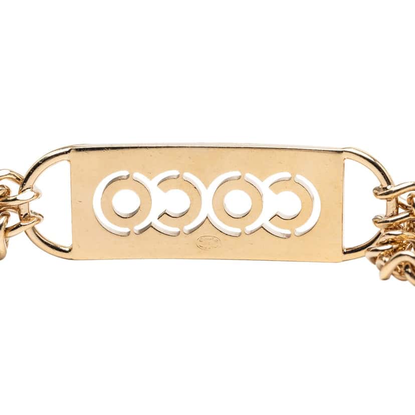 Chanel Gold Plated Strass Coco Plaque Double Chain Belt Gold Metal Very good condition - Back View