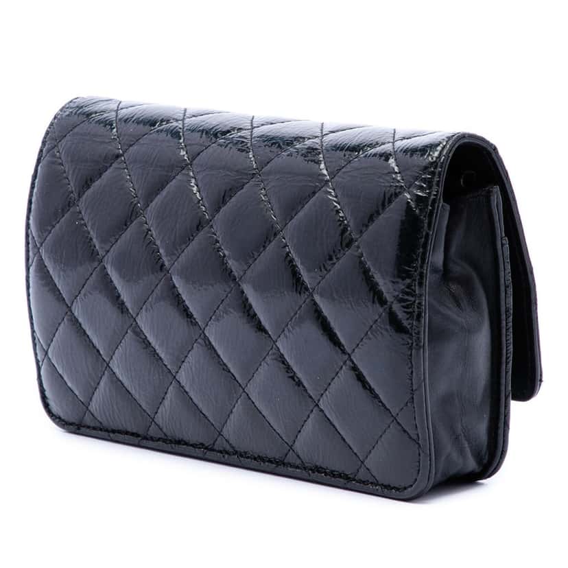 Chanel CC Quilted Shiny Aged Calfskin Wallet On Chain Black Leather Very good condition - Back View