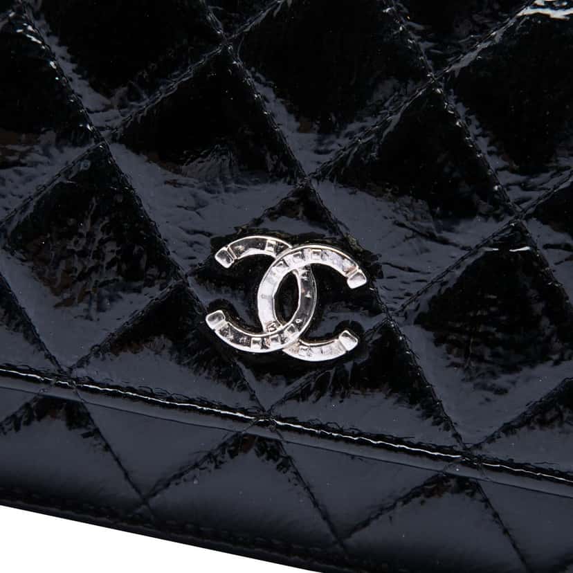 Chanel CC Quilted Shiny Aged Calfskin Wallet On Chain Black Leather Very good condition - Box View