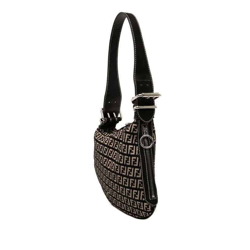 Fendi Zucchino Canvas Oyster Shoulder Bag Black Very good condition - Back View