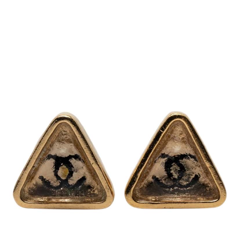 Chanel CC Gold Plated Gripoix Triangle Push Back Earrings Gold Metal Very good condition - Front View