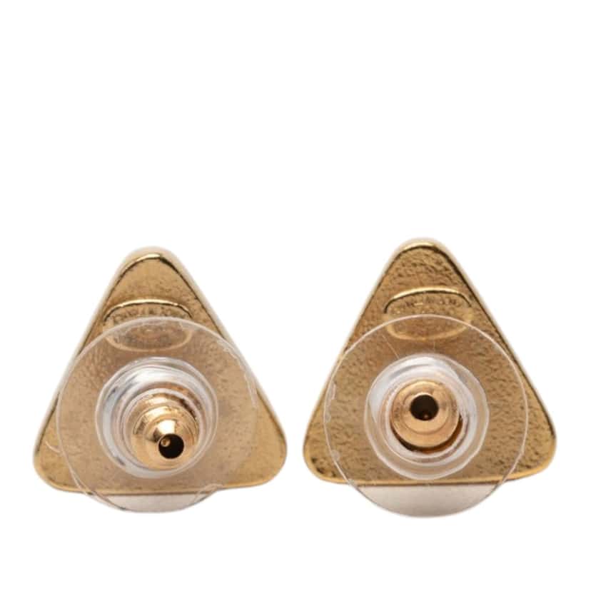 Chanel CC Gold Plated Gripoix Triangle Push Back Earrings Gold Metal Very good condition - Back View