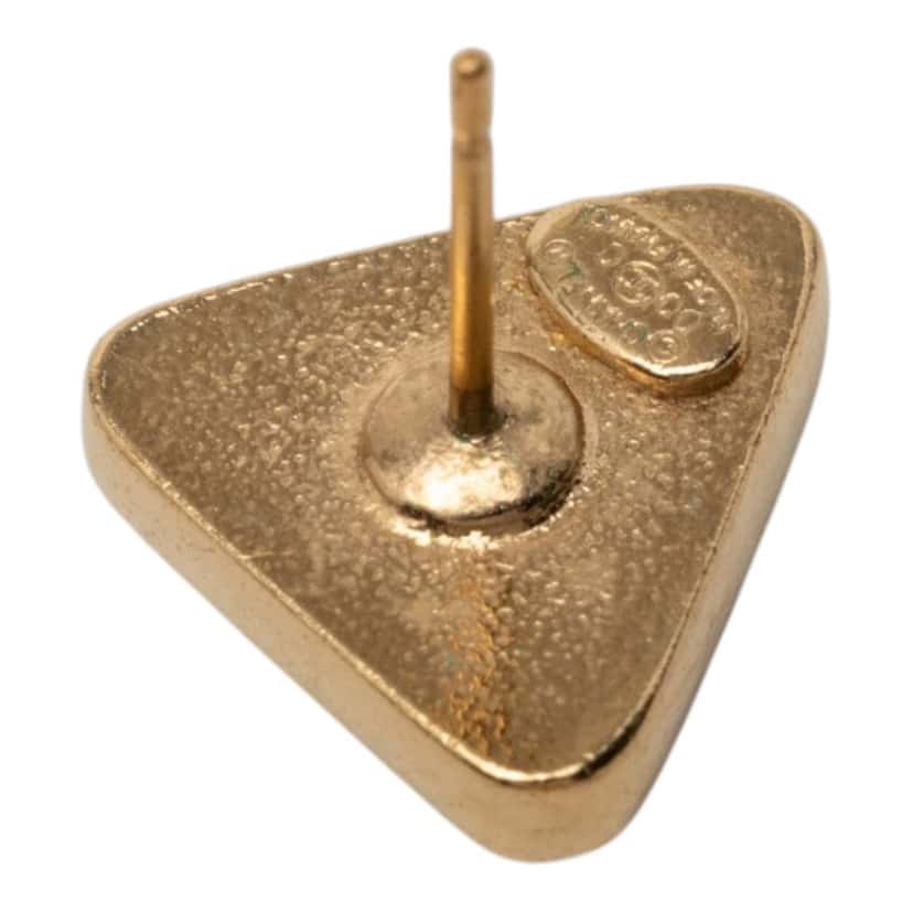Chanel CC Gold Plated Gripoix Triangle Push Back Earrings Gold Metal Very good condition - Inside View