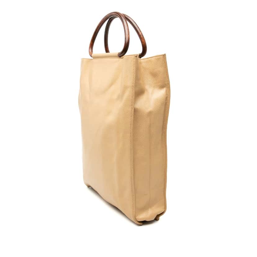 Chanel CC Caviar Wood Top Handle Tote Bag Beige Leather Very good condition - Back View