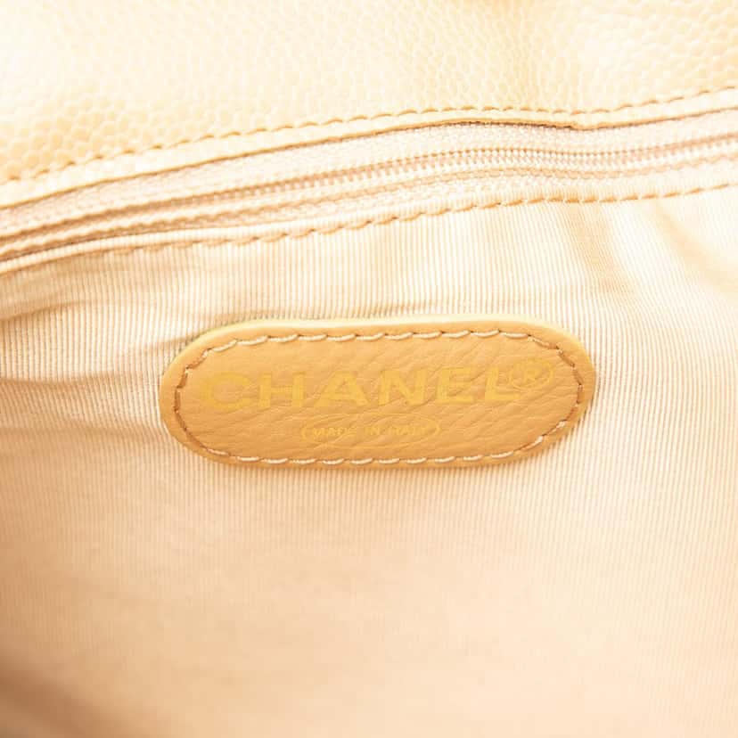 Chanel CC Caviar Wood Top Handle Tote Bag Beige Leather Very good condition - Box View