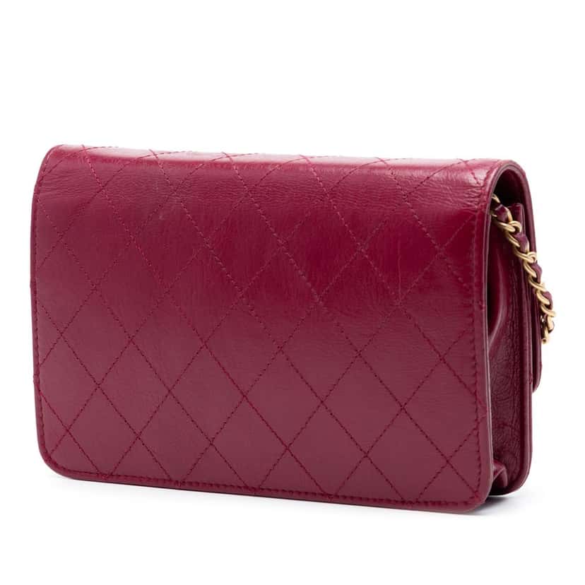 Chanel Stitched Goatskin Golden CC Wallet On Chain Red Leather Very good condition - Back View