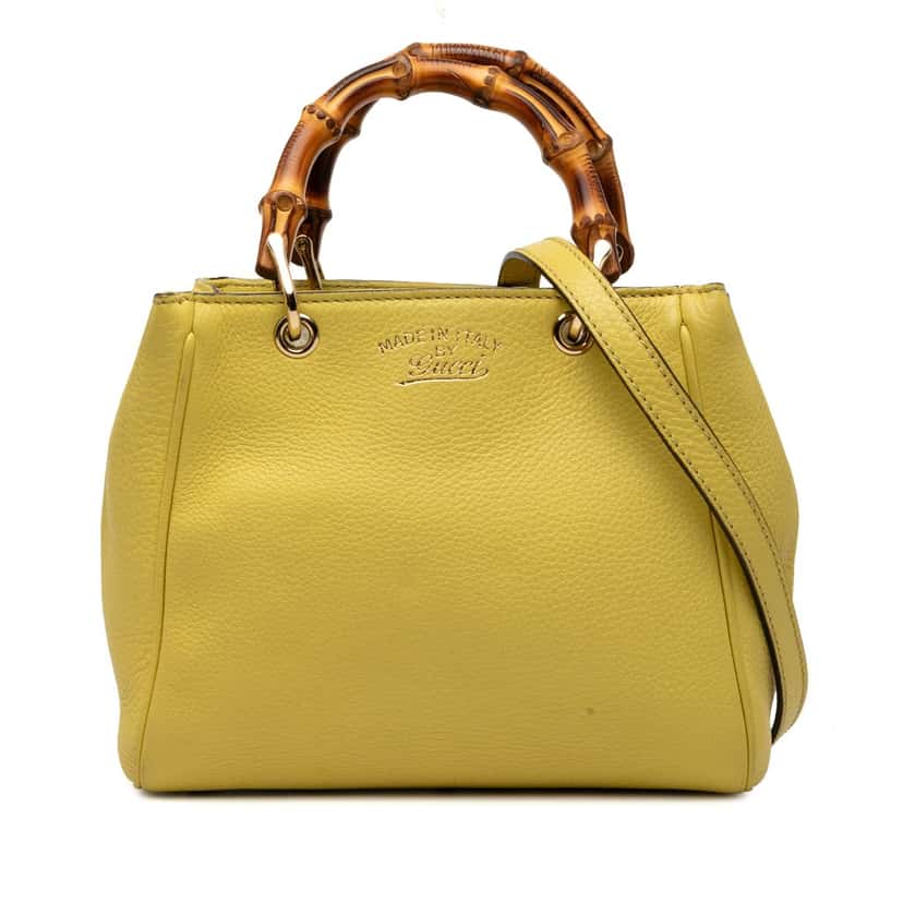 Gucci Mini Calfskin Bamboo Shopper Satchel Yellow Leather Very good condition - Front View