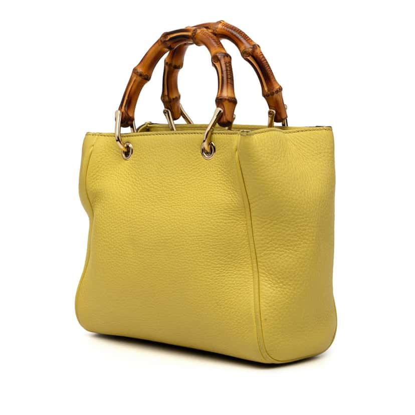 Gucci Mini Calfskin Bamboo Shopper Satchel Yellow Leather Very good condition - Back View