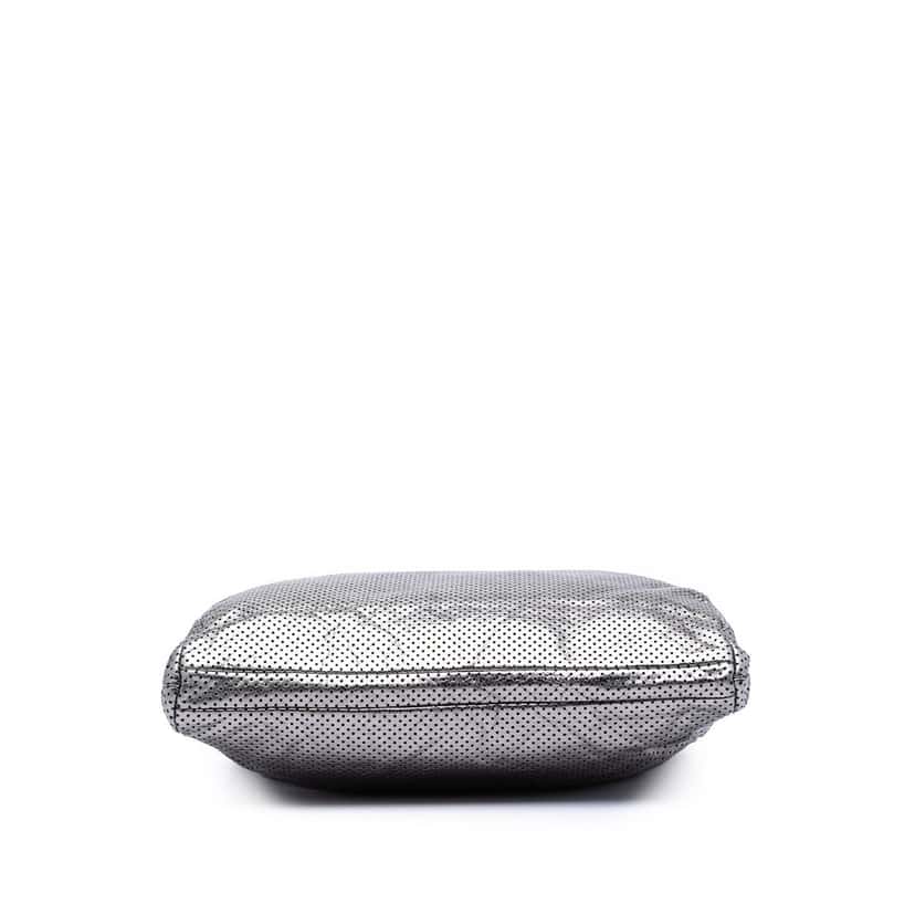 Chanel Perforated Crackled Metallic Calfskin Drill Tote Silver Leather Very good condition - Inside View