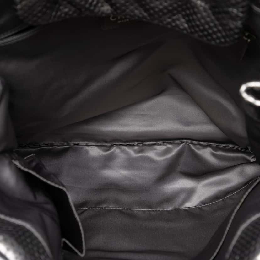 Chanel Perforated Crackled Metallic Calfskin Drill Tote Silver Leather Very good condition - Model View
