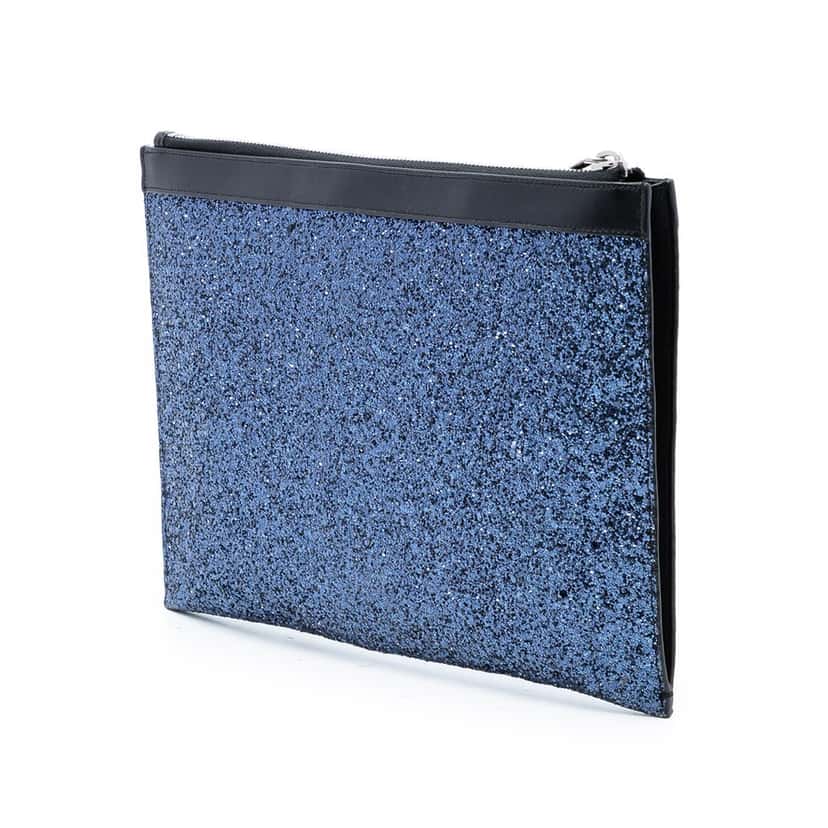 Saint Laurent Glittered Leather Zipped Tablet Pouch Blue Leather Very good condition - Back View