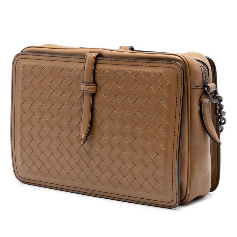 Bottega Veneta Nappa Intrecciato Belt Flap Camera Bag Brown Leather Very good condition - Back View