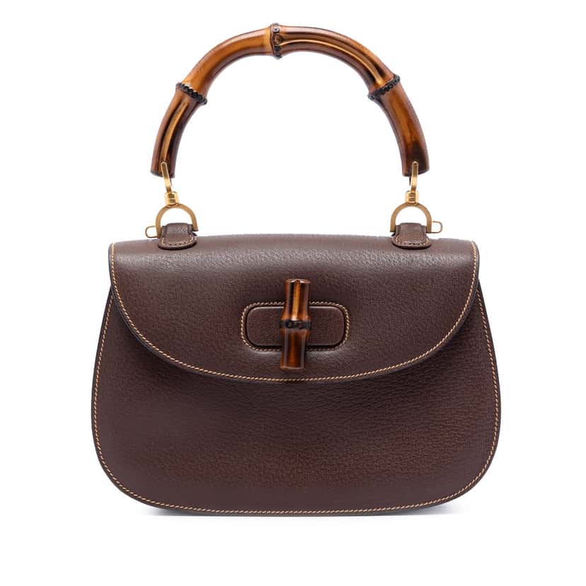 Gucci Medium Calfskin Bamboo Top Handle Bag Brown Leather Very good condition - Front View