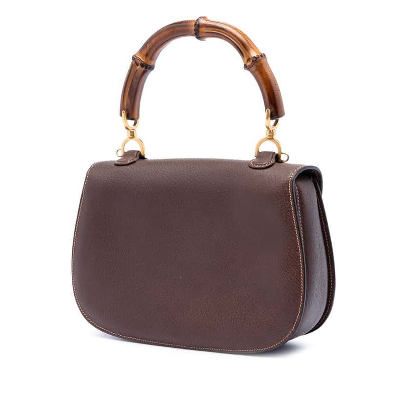 Gucci Medium Calfskin Bamboo Top Handle Bag Brown Leather Very good condition - Back View