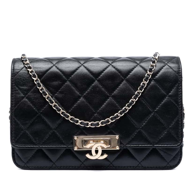 Chanel Quilted Lambskin Golden Class Wallet On Chain Black Leather Very good condition - Front View