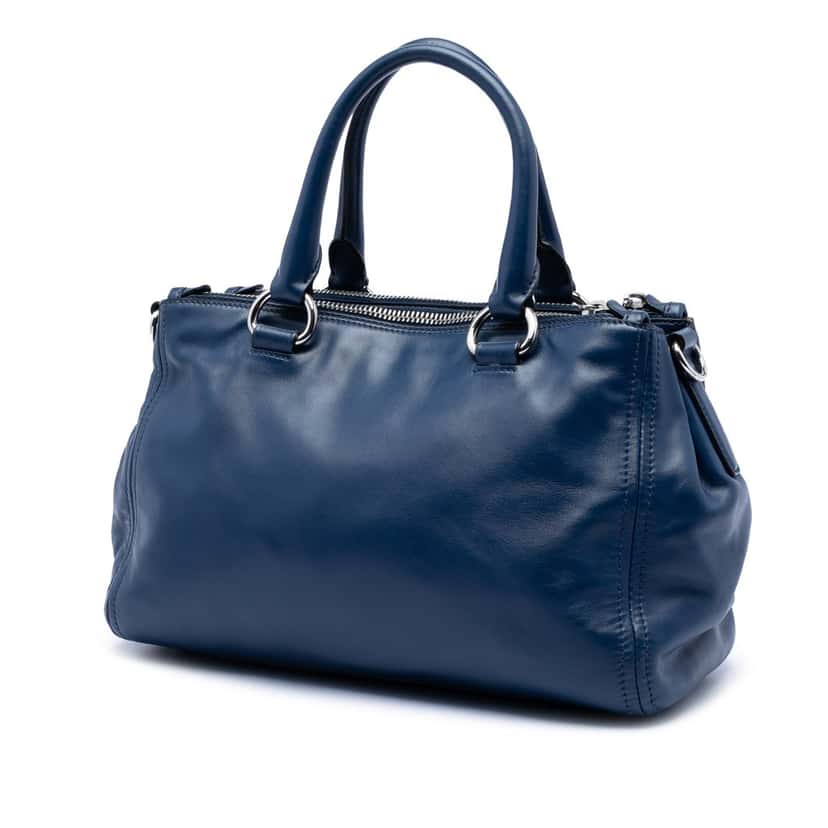 Prada Soft Calf Double Zip Convertible Tote Blue Leather Very good condition - Back View