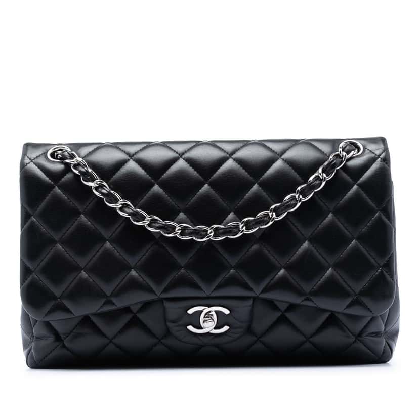 Chanel Jumbo Classic Lambskin Double Flap Black Leather Very good condition - Front View