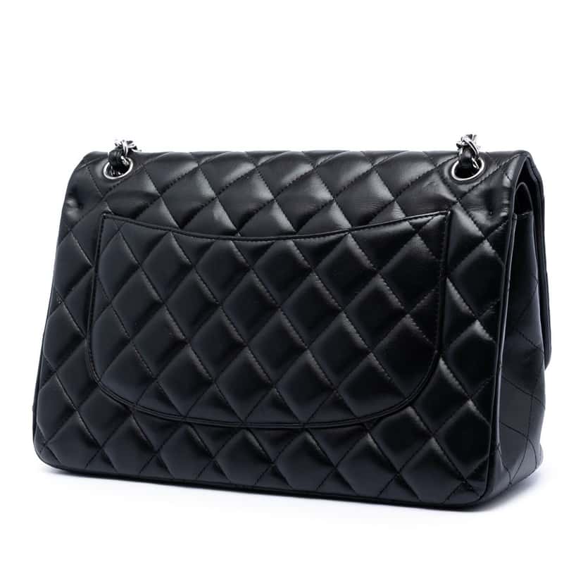 Chanel Jumbo Classic Lambskin Double Flap Black Leather Very good condition - Back View