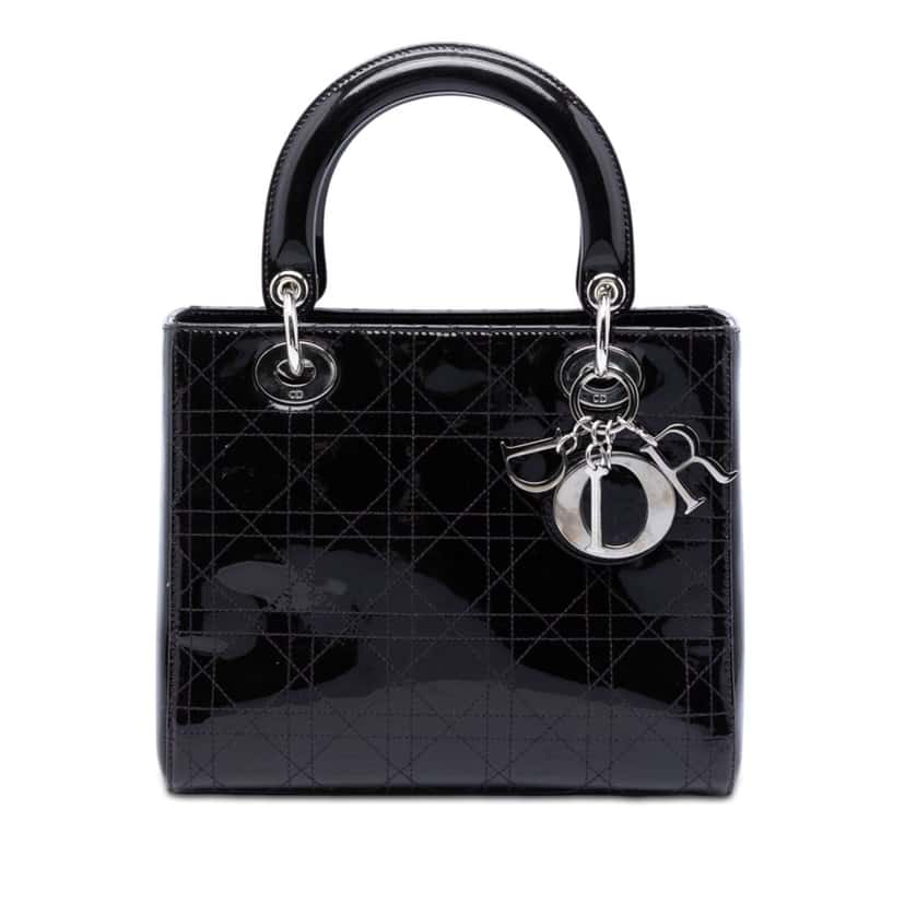 Dior Medium Patent Cannage Stitched Lady Dior Purple Leather Very good condition - Front View