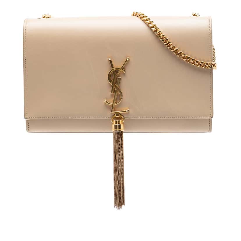 Saint Laurent Medium Smooth Calfskin Classic Monogram Kate Tassel Crossbody Beige Leather Very good condition - Front View