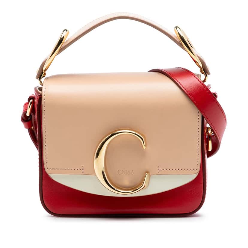 Chloé Mini Tricolor Calfskin C Satchel Red Leather Very good condition - Front View