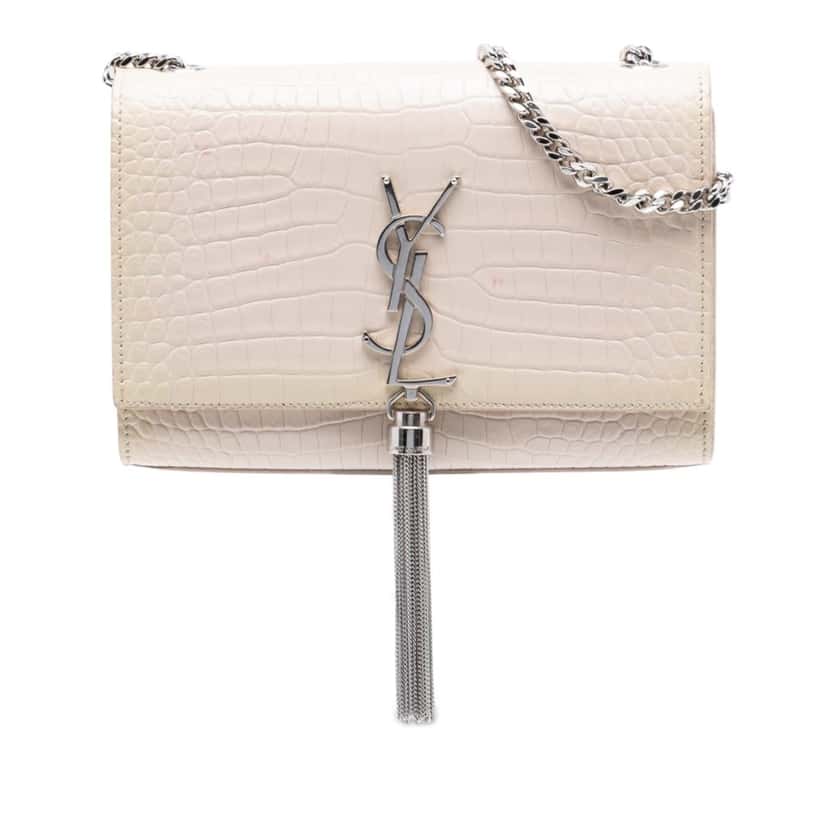 Saint Laurent Medium Croc Embossed Leather Monogram Kate Tassel Crossbody Brown Leather Very good condition - Front View