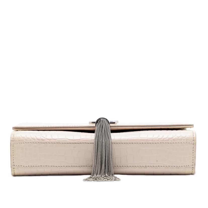 Saint Laurent Medium Croc Embossed Leather Monogram Kate Tassel Crossbody Brown Leather Very good condition - Inside View