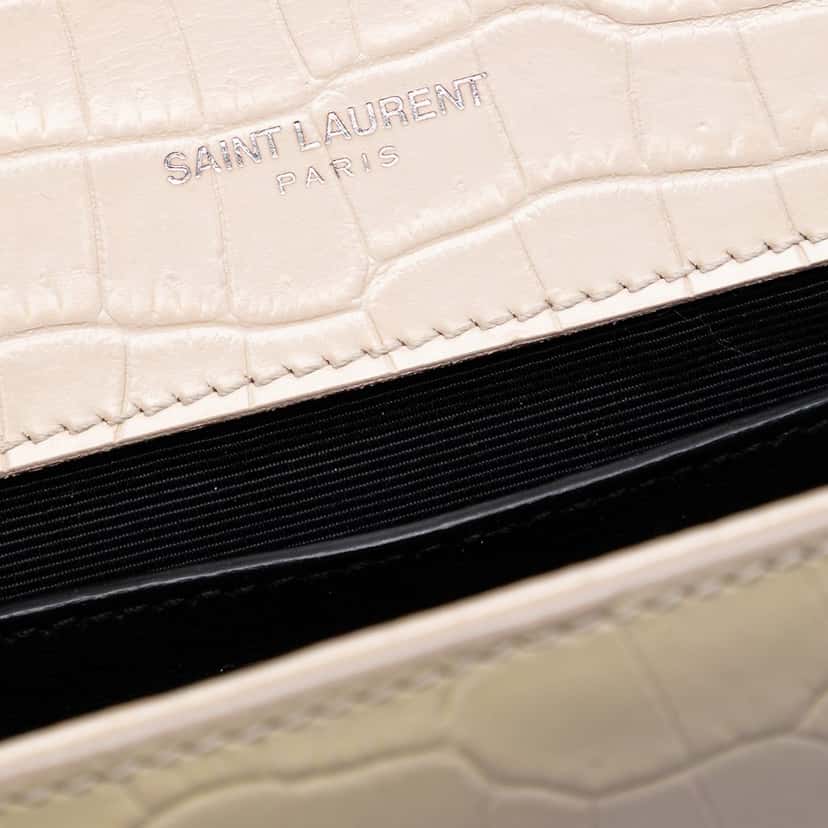 Saint Laurent Medium Croc Embossed Leather Monogram Kate Tassel Crossbody Brown Leather Very good condition - Box View