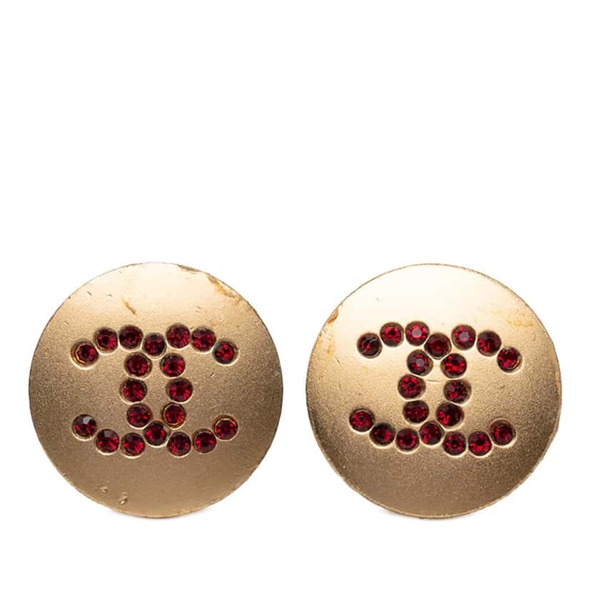 Chanel CC Gold Plated Strass Clip On Earrings Gold Metal Very good condition - Front View