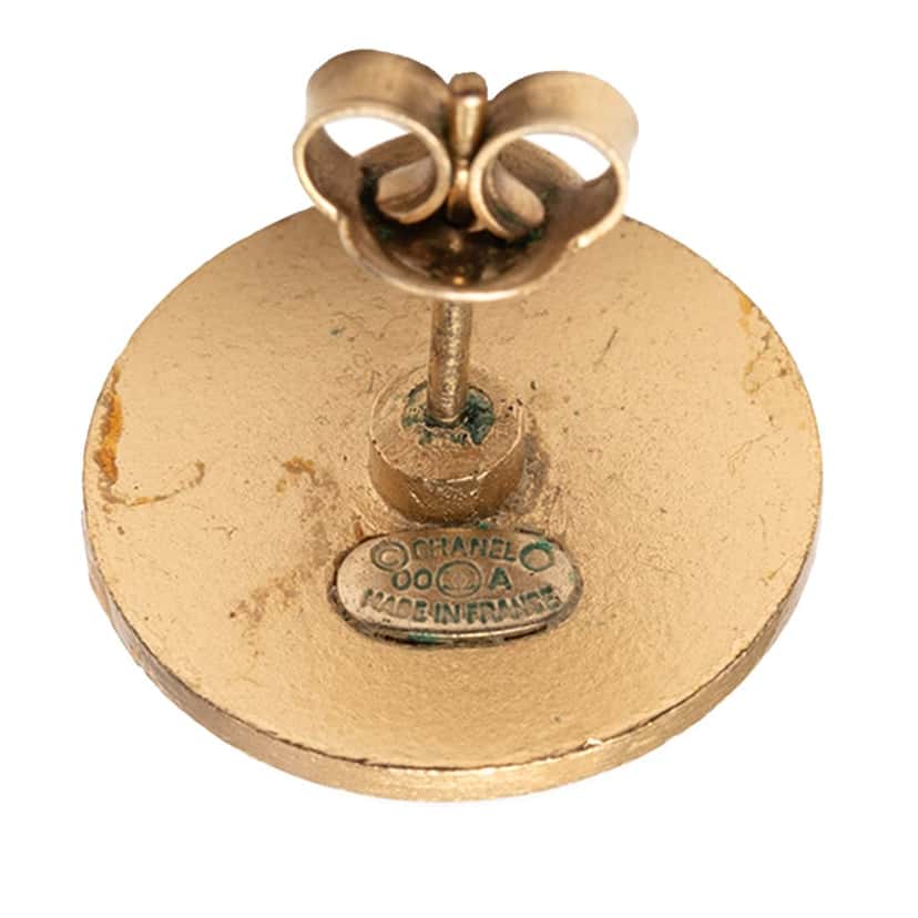 Chanel CC Gold Plated Strass Clip On Earrings Gold Metal Very good condition - Inside View