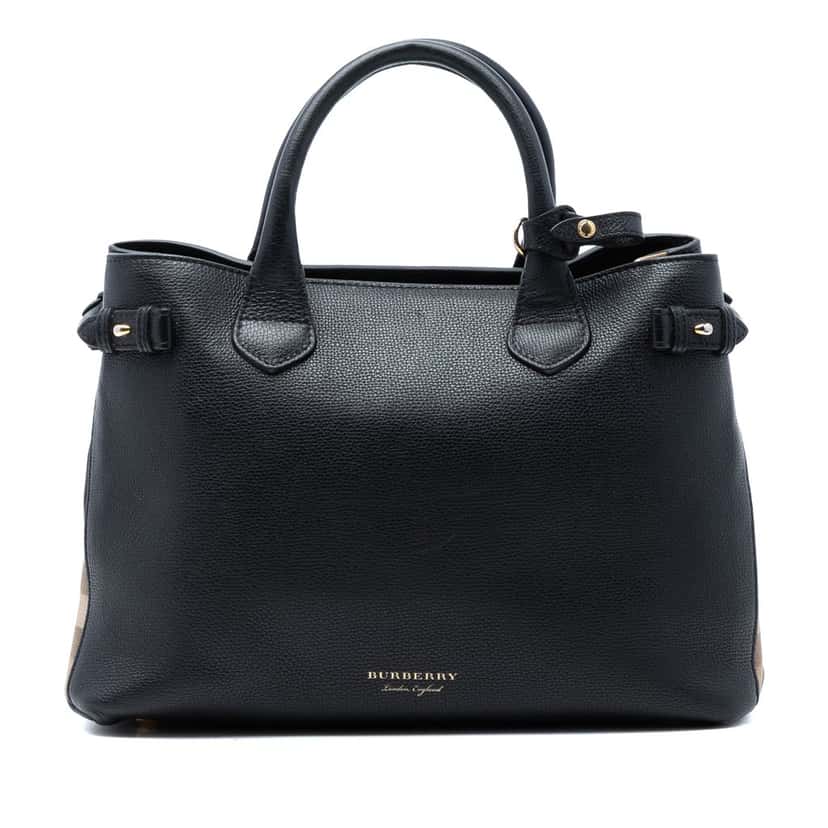 Burberry Medium Leather and House Check Banner Satchel Black Leather Very good condition - Front View