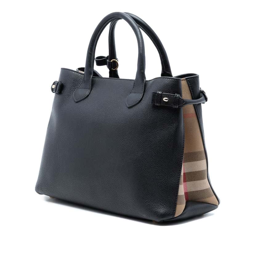 Burberry Medium Leather and House Check Banner Satchel Black Leather Very good condition - Back View