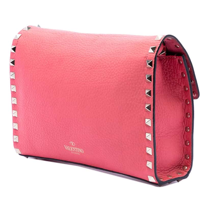 Valentino Small Leather Rockstud Flap Crossbody Pink Leather Very good condition - Back View