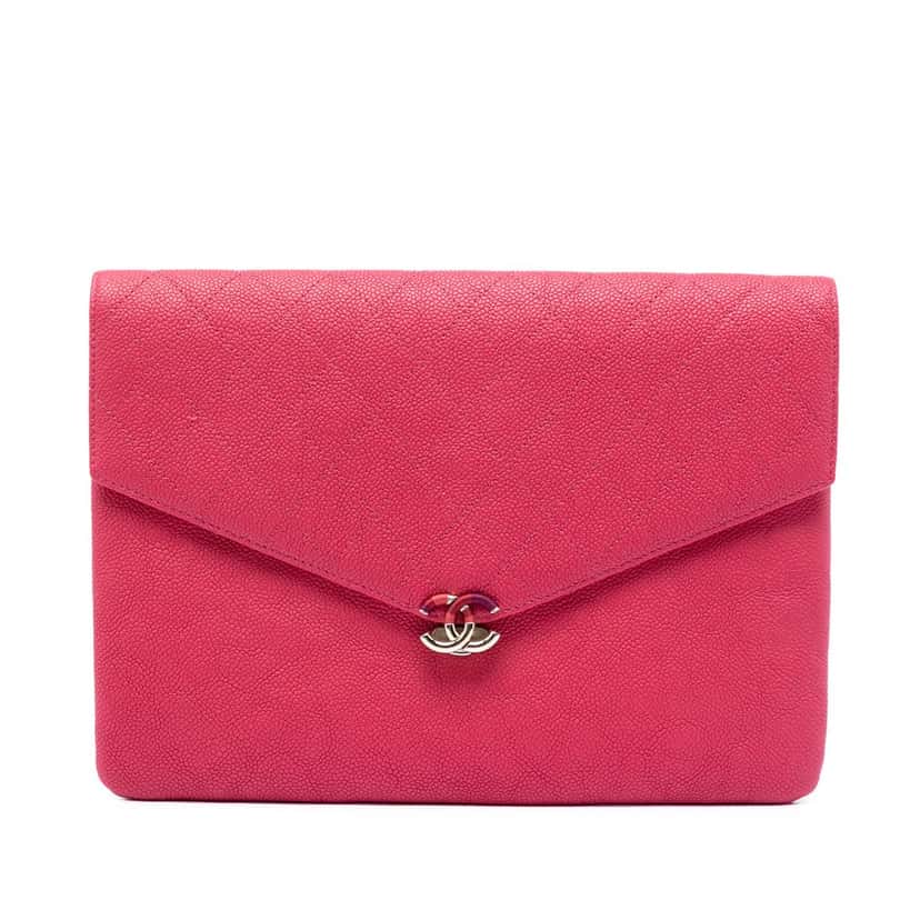 Chanel Paris Cuba Quilted Caviar Thread Around Envelope Clutch Pink Leather Very good condition - Front View