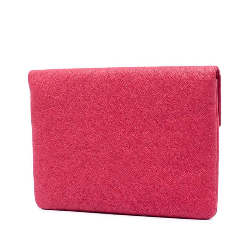 Chanel Paris Cuba Quilted Caviar Thread Around Envelope Clutch Pink Leather Very good condition - Back View