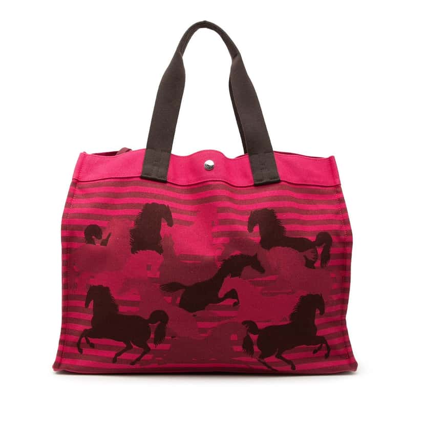 Hermès Toile Chevaux En Camouflage Beach Tote Pink Very good condition - Front View