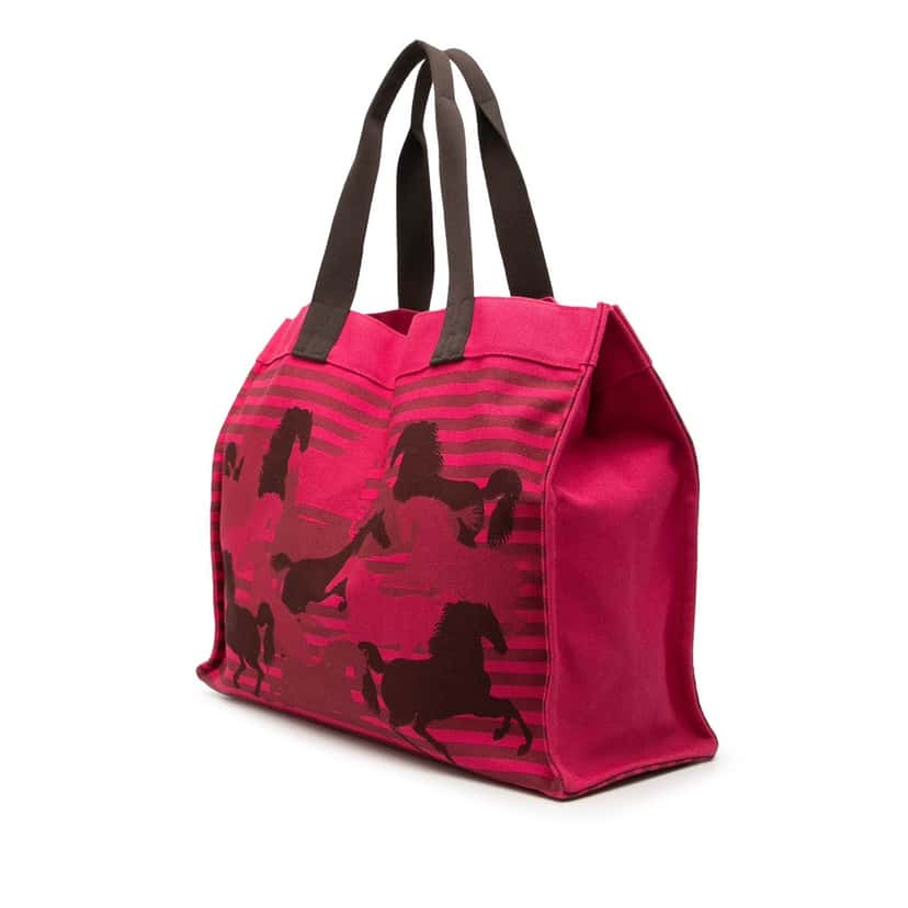 Hermès Toile Chevaux En Camouflage Beach Tote Pink Very good condition - Back View
