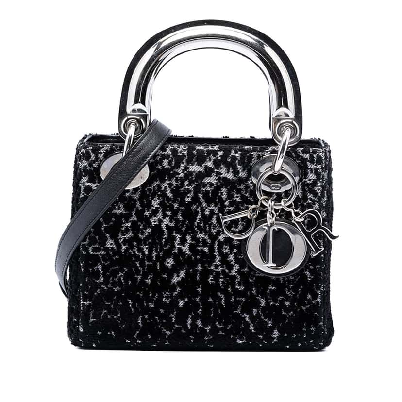 Dior Mini Fabric Lame Lady Dior Black Very good condition - Front View