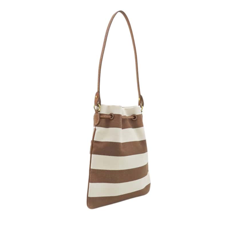 Miu Miu Striped Canvas Logo Drawstring Handbag Brown Very good condition - Back View